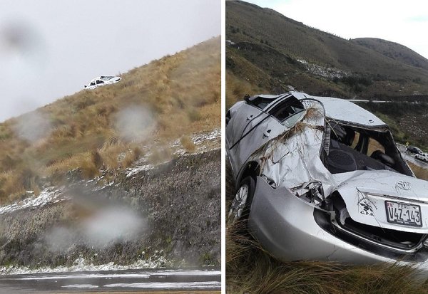 Granizada provoca despiste de auto dejando hacia pendiente